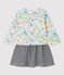 Jersey jurk met lange mouwen voor babymeisjes grijs POUSSIERE/wit MULTICO
