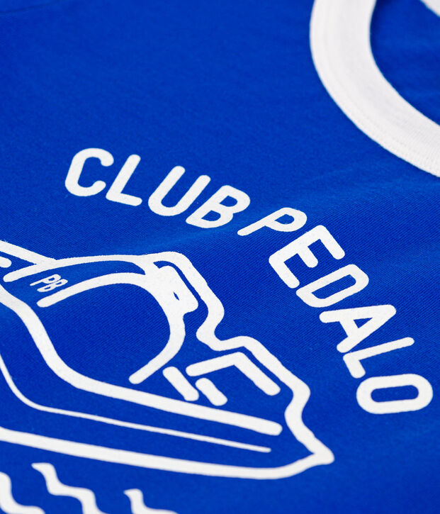 Jongens-T-shirt met print van katoen blauw/wit