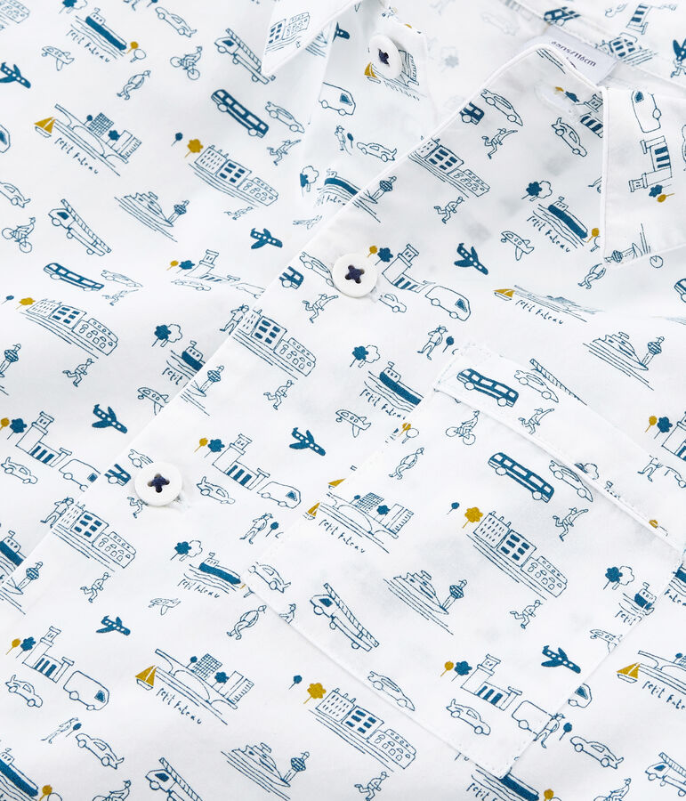 Jongenspyjama in canvas wit/blauw