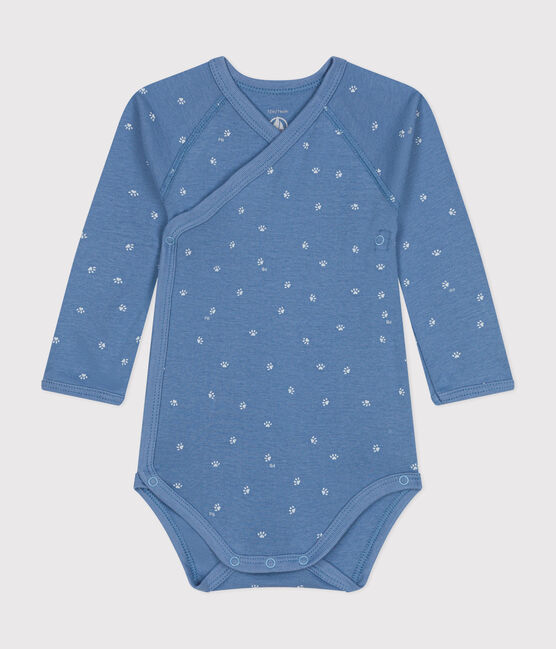 Katoenen overslagbody met lange mouwen voor baby's blauw BEACH/ MARSHMALLOW