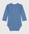 Katoenen overslagbody met lange mouwen voor baby's blauw BEACH/ MARSHMALLOW