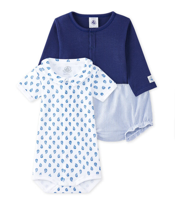 Ensemble bébé garçon 3 pièces bleu CHALOUPE/blanc ECUME/ PERSE