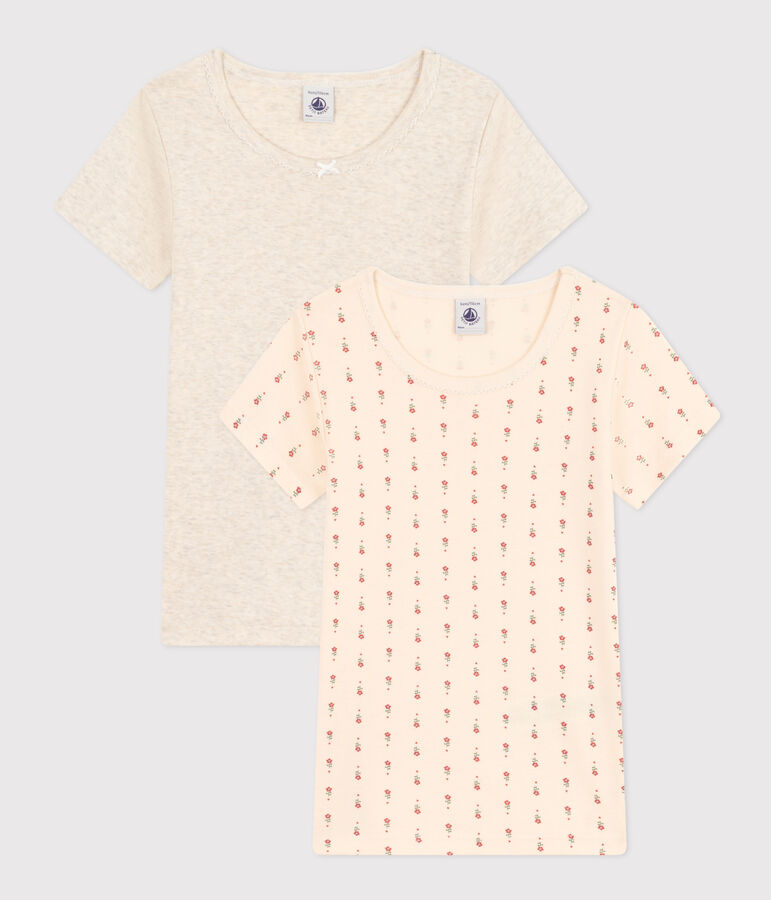 Lot de 2 tee-shirts &agrave; manches courtes fleur en coton enfant multicouleur