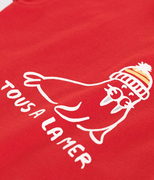 Tee-shirt b&eacute;b&eacute; en coton &agrave; manches courtes uni rouge