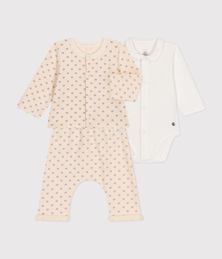 Driedelige set van lichte fleece voor baby's ecru/blauw