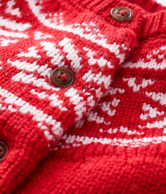 Cardigan 100% laine bébé rouge TERKUIT/blanc MARSHMALLOW