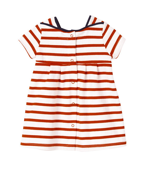 Robe bébé fille en jersey lourd rayé blanc LAIT/rouge PEPS