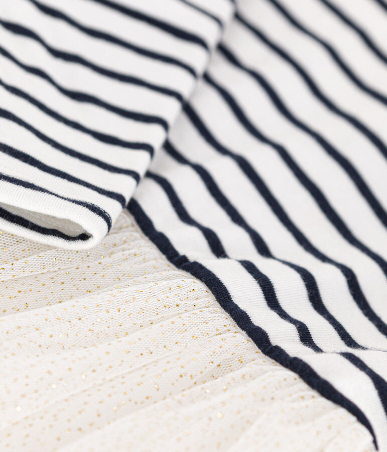 Robe en tubique ray&eacute; et tulle b&eacute;b&eacute; blanc/multicouleur