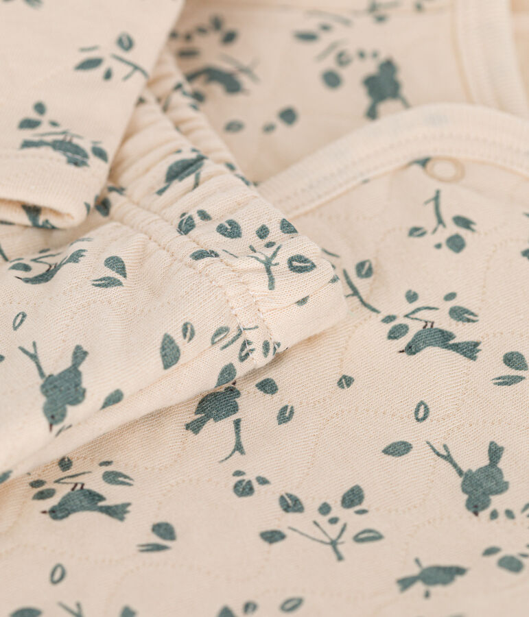 Ensemble 2 pi&egrave;ces en tubique matelass&eacute; b&eacute;b&eacute; &eacute;cru/vert