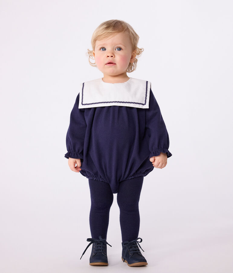 Combinaison courte b&eacute;b&eacute; en coton, &agrave; col esprit marin bleu