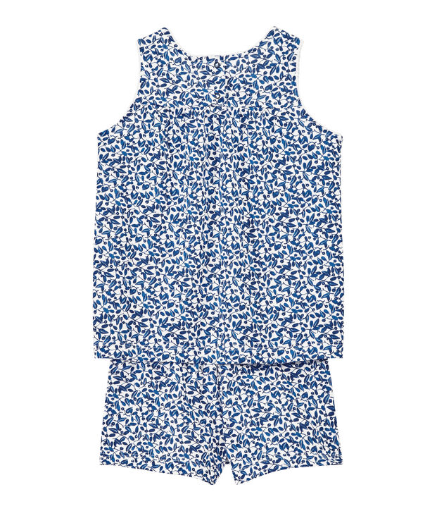 Korte meisjespyjama in fijne jersey met dessin wit/multicouleur
