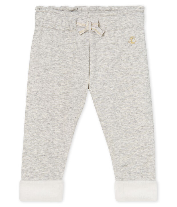 Pantalon b&eacute;b&eacute; fille en maille velours gris