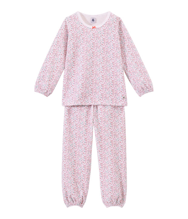 Pyjama fille en velours imprim&eacute; blanc/multicouleur