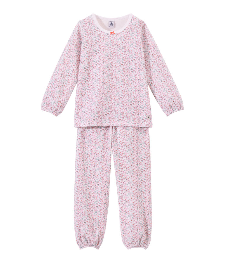Pyjama fille en velours imprim&eacute; blanc ECUME/blanc MULTICO