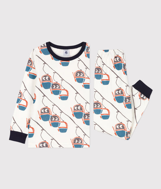 Pyjama télécabine en molleton enfant blanc MARSHMALLOW/blanc MULTICO