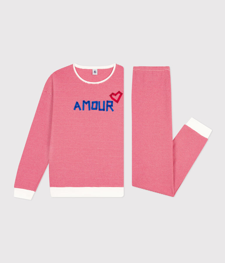 Gestreepte damespyjama van katoen rood/wit