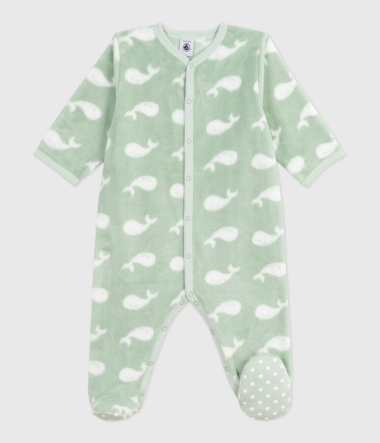 Overpyama in fleece voor de winter met walvismotief voor baby's groen/wit