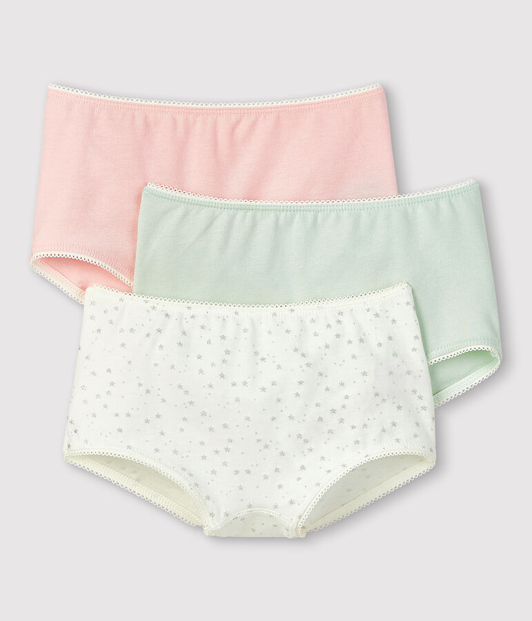 Lot de 3 shorties imprim&eacute; paillette petite fille en coton biologique et &eacute;lasthanne multicouleur