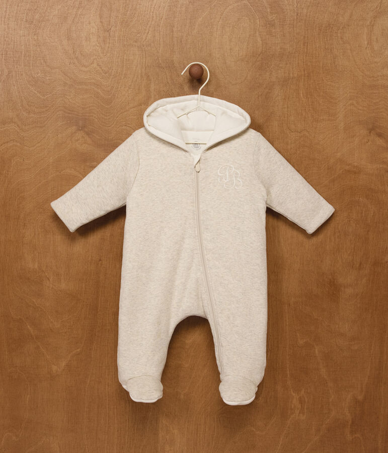 Combinaison ouatin&eacute;e b&eacute;b&eacute; &agrave; capuche et pieds, unie beige MONTELIMAR CHINE