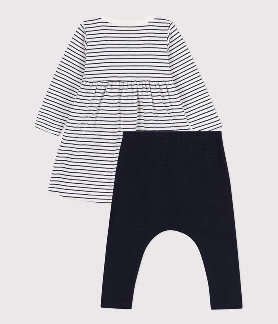 Marinièrejurk en -legging van katoen voor baby's wit MARSHMALLOW/blauw SMOKING