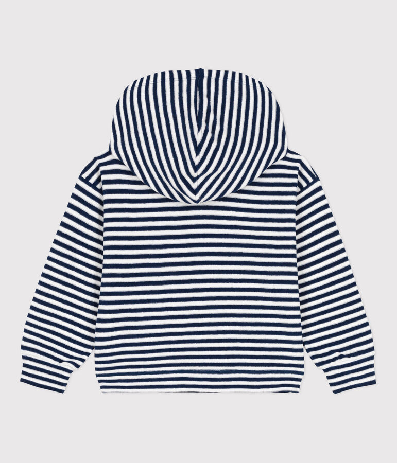 Sweatshirt ray&eacute; &agrave; capuche enfant gar&ccedil;on bleu/blanc