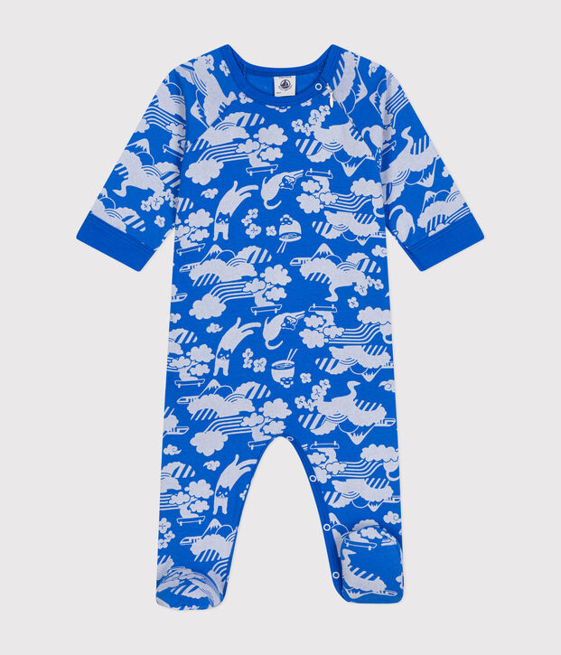 Katoenen pyjama met rits voor baby's blauw/wit