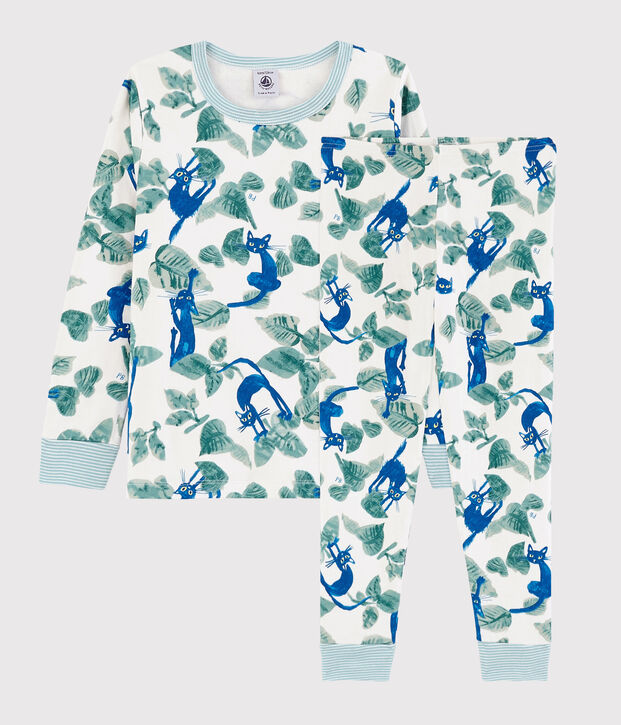 Pyjama imprim&eacute; chats petit gar&ccedil;on en tubique blanc/multicouleur