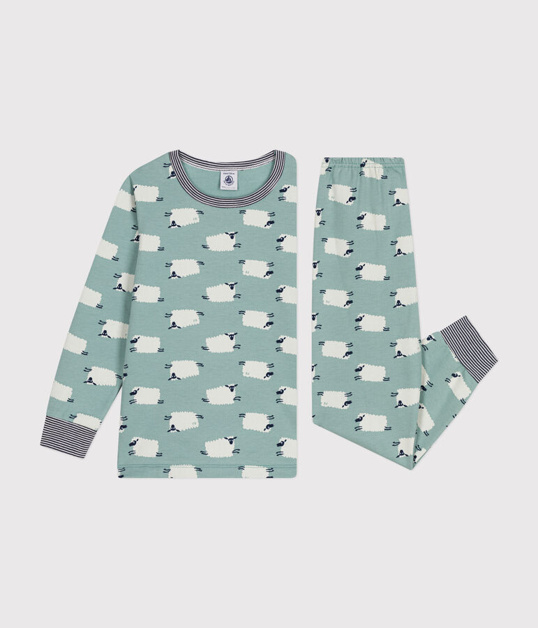 Kinderpyjama van geruwde fleece met schaapprint groen/multicouleur