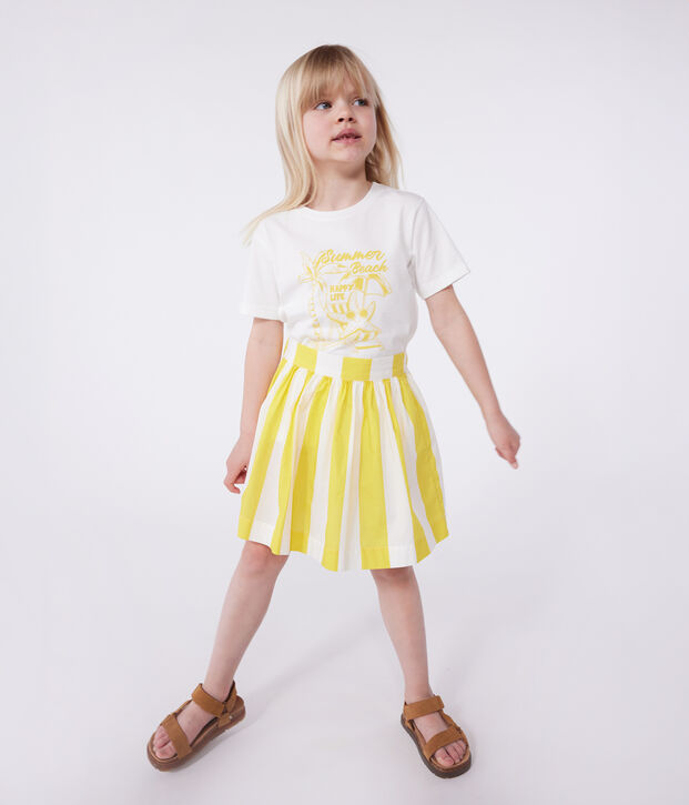 Tee-shirt enfant en coton manches courtes imprim&eacute; blanc/jaune