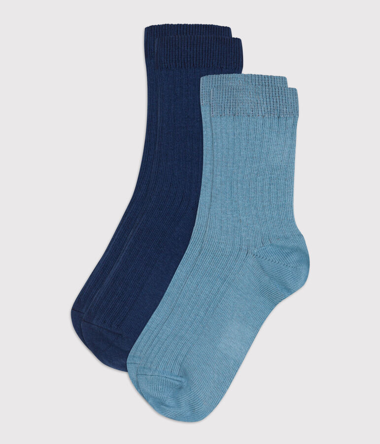 Lot de 2 paires de chaussettes unies enfant gar&ccedil;on-fille multicouleur