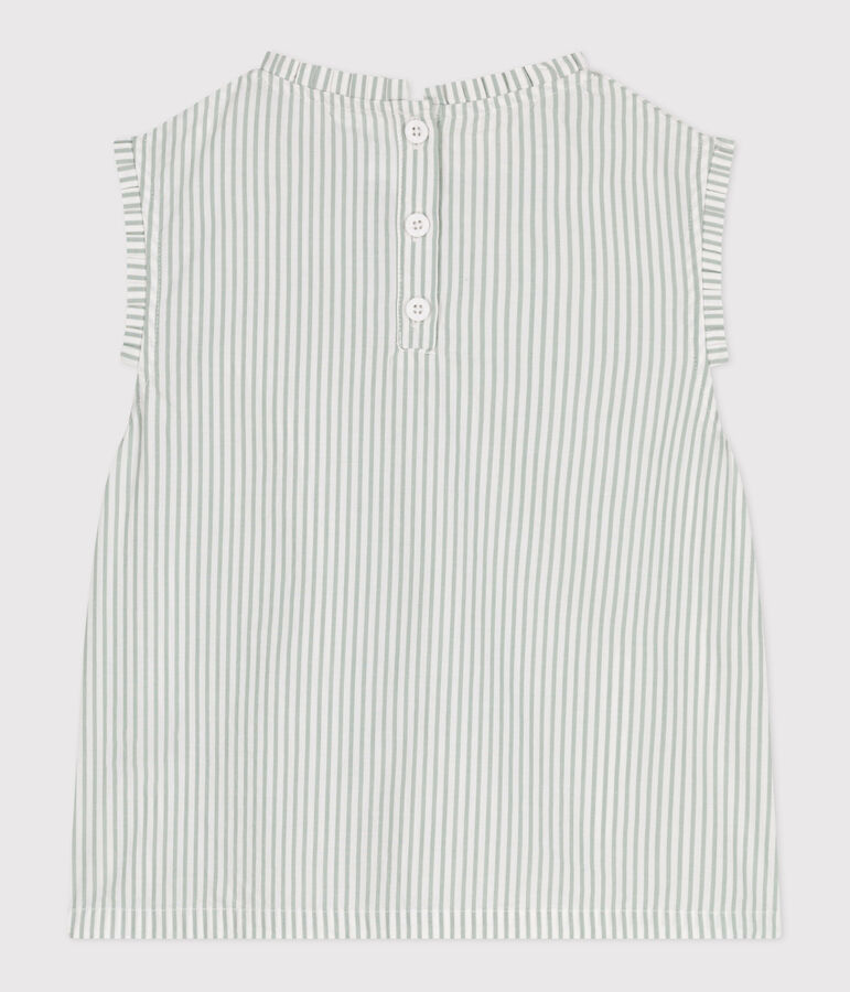 Blouse enfant en coton sans manche &agrave; rayures vert/blanc