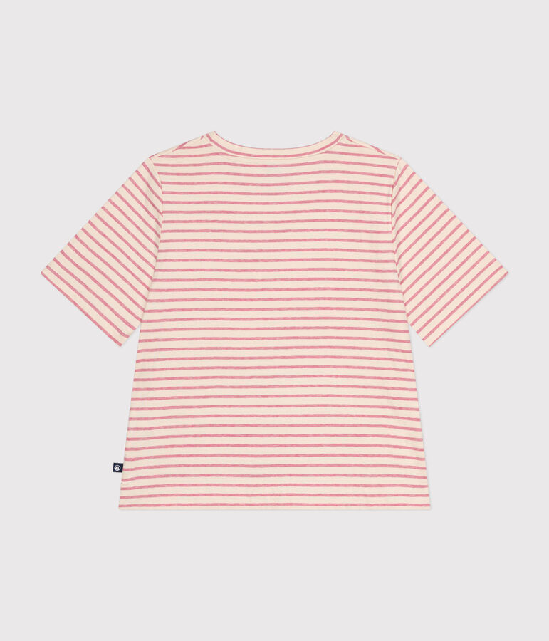 Le Boxy, dames-T-shirt van tubic ecru/roze