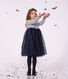 Robe enfant en coton et tulle manches longues &agrave; rayures