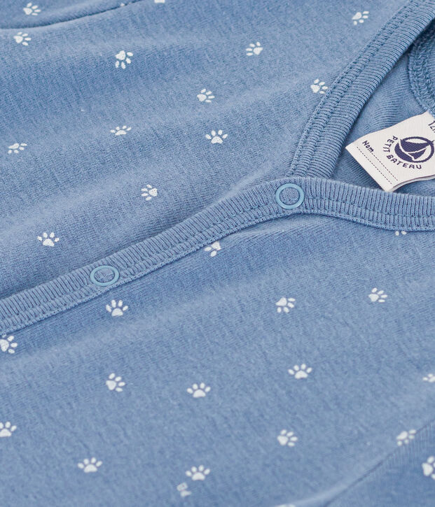 Combinaison courte en coton b&eacute;b&eacute; bleu/blanc