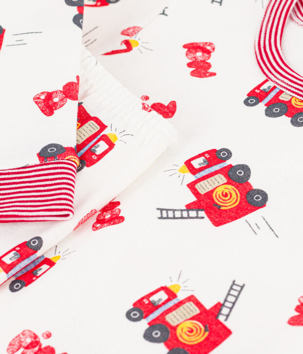 Pyjama tr&egrave;s ajust&eacute; enfant en coton imprim&eacute; pompier blanc/multicouleur