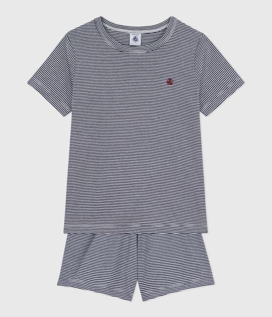 Pyjama short enfant en coton à rayures bleu SMOKING/blanc MARSHMALLOW