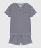 Pyjama short enfant en coton à rayures bleu SMOKING/blanc MARSHMALLOW