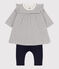 Leggingjurk met milleraies-strepen in katoenen tubic voor baby's wit MARSHMALLOW/blauw SMOKING