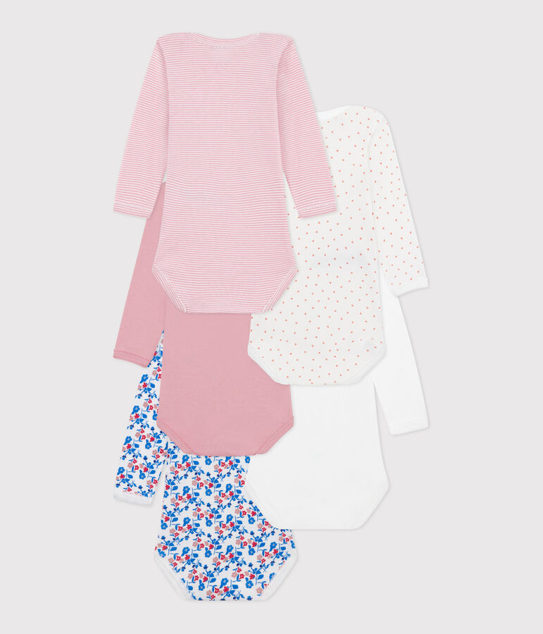 Set van 5 katoenen babyrompertjes met lange mouwen en bloemenprint multicouleur