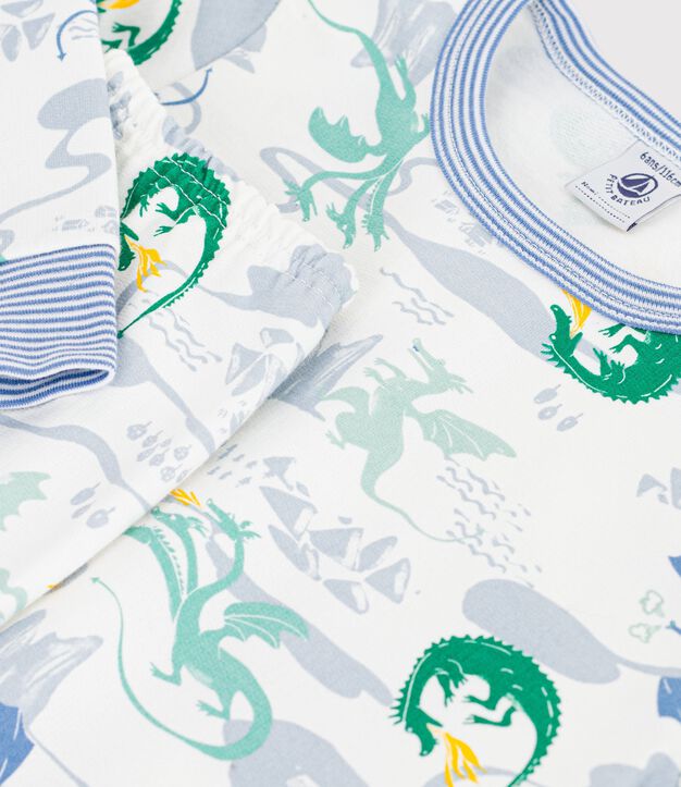 Kinderpyjama van fleece met drakenprint wit/multicouleur