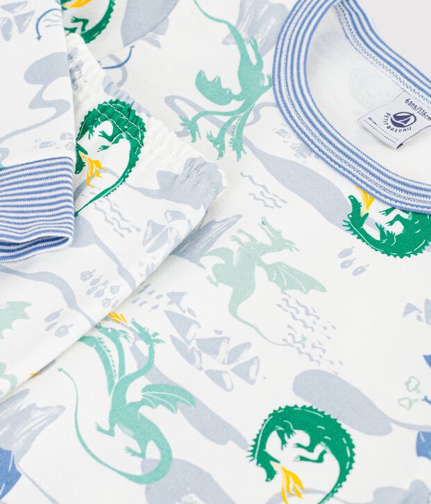 Kinderpyjama van fleece met drakenprint wit/multicouleur