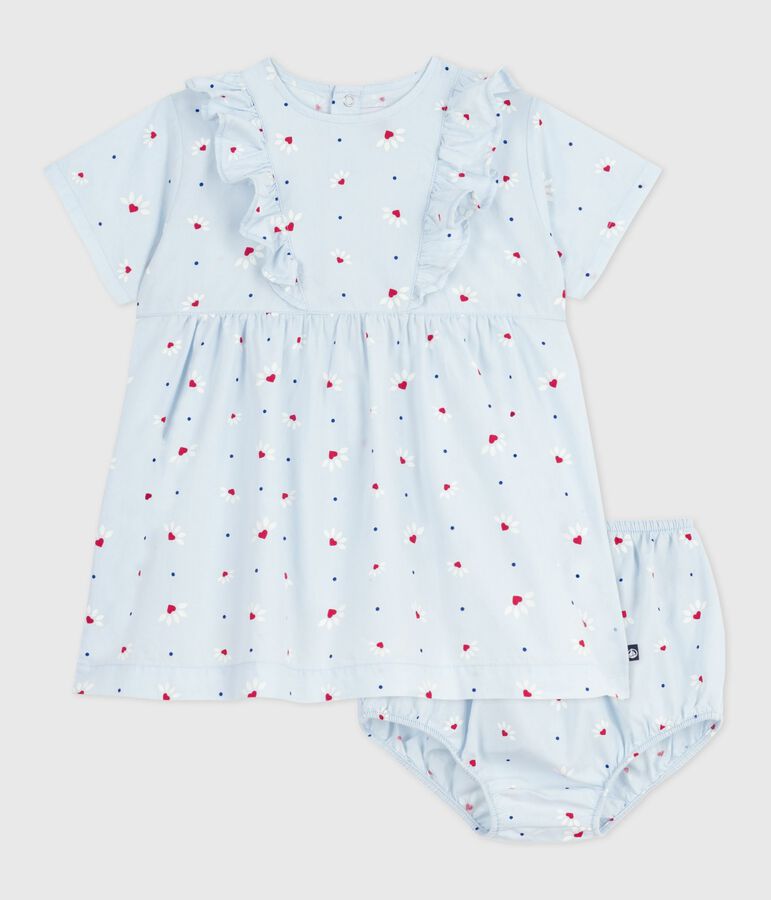Katoenen babyjurkje met korte mouwen en print met bloomer blauw/multicouleur