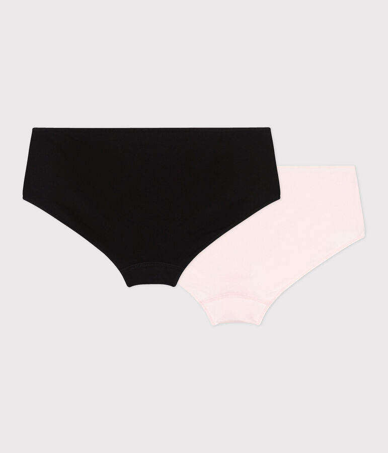 Lot de 2 shorties femme en coton et &eacute;lasthanne unis multicouleur