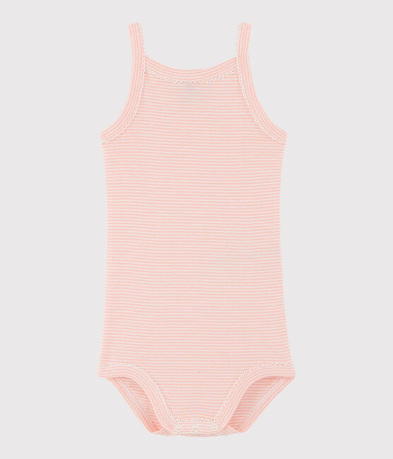 Rompertje met schouderbandjes baby meisje roze ROSAKO/wit MARSHMALLOW