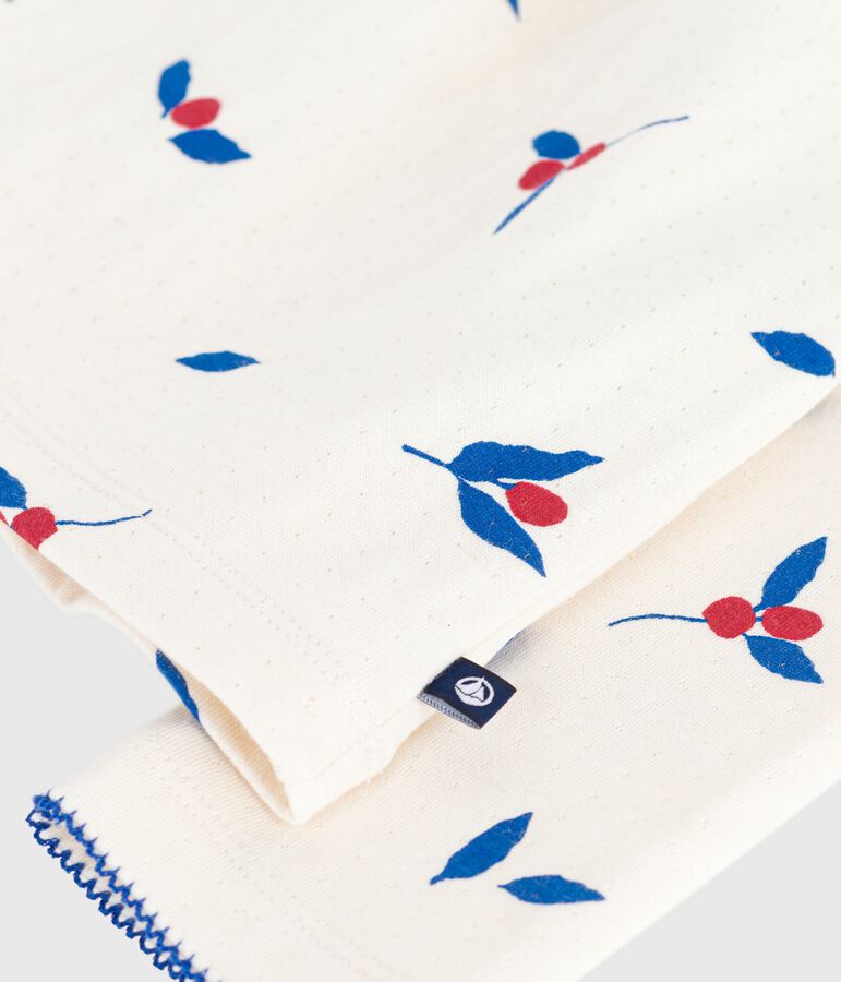 Meisjesjurk met lange mouwen in katoen ecru/multicouleur