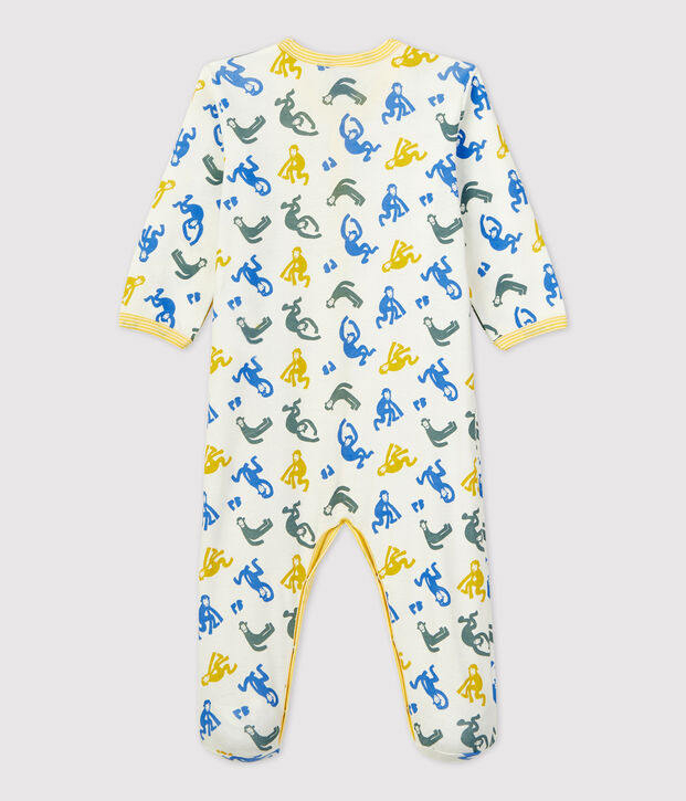 Babyslaapzak met fluorescerende aapjes in katoen wit/multicouleur