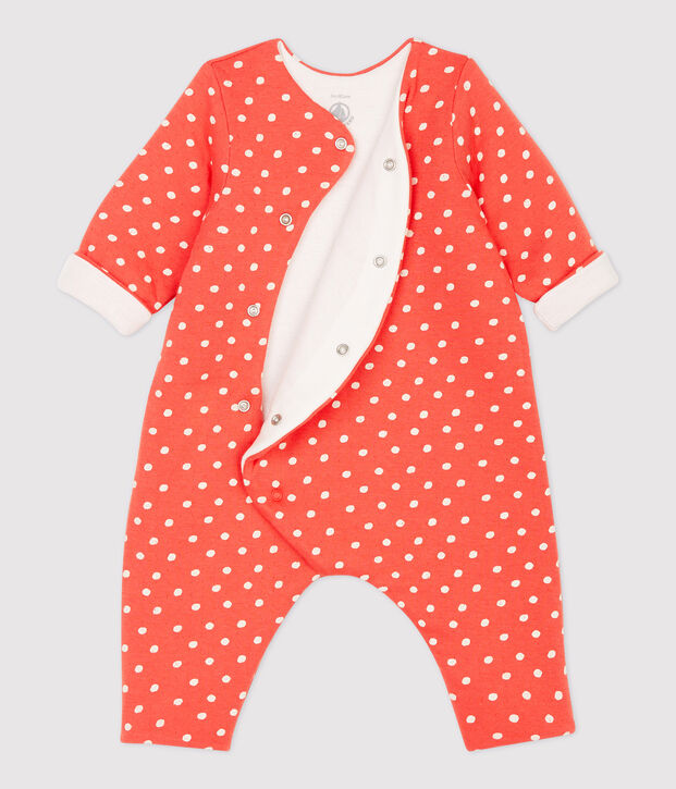 Lange jumpsuit met stippenprint van biologisch katoen oranje/wit