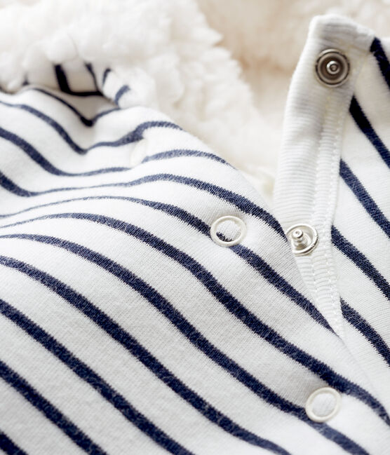 Combinaison longue bébé en côte ouatinée blanc MARSHMALLOW/bleu SMOKING CN