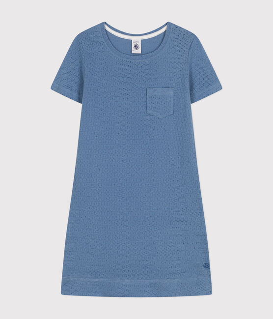 Effen katoenen kindernachthemd met ajour blauw BEACH