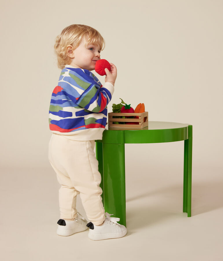 Fleece sweatshirt voor baby's ecru/blauw